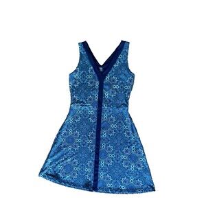 Title Nine Dress Women Small Blue Geometric V-Neck A-Line Performance Athleisure